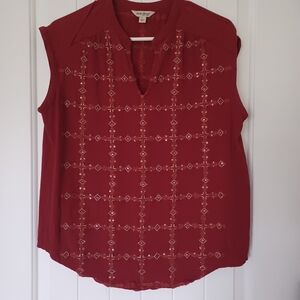 Gorgeous,  beaded,  sequined red Lucky Brand top, size large